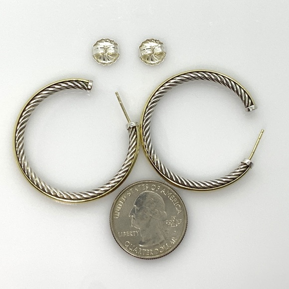 David Yurman 925 & 18k Gold Large Hoop Earrings - Picture 6 of 12